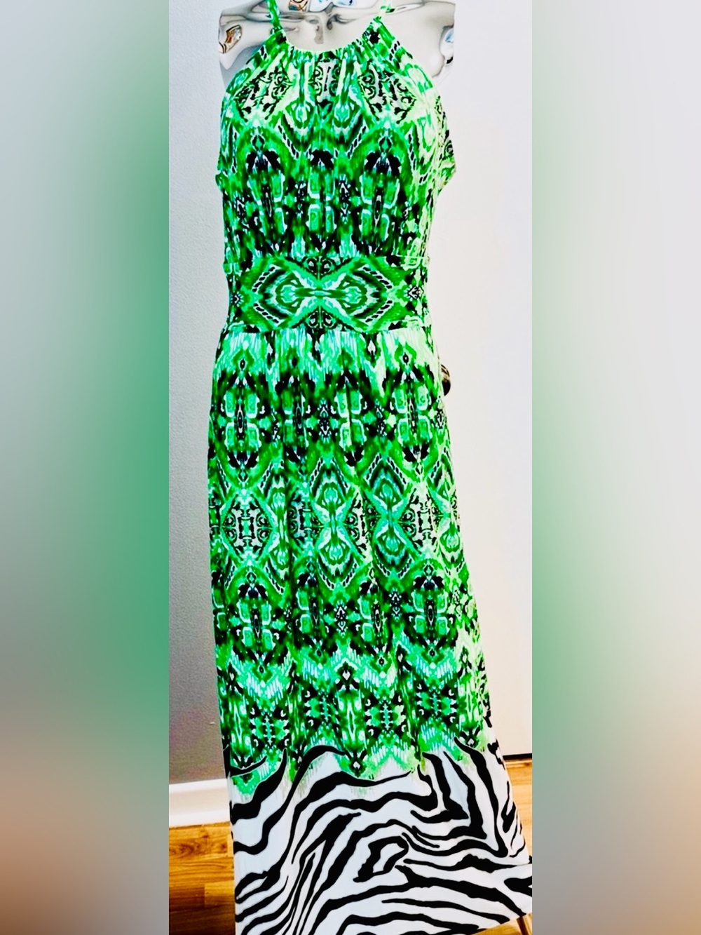 London Times Green Patterned Halter Maxi Dress